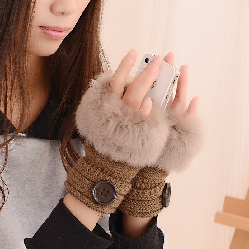 Faux Kaninchenfell warme fingerlose Wolle Winter gestrickte Handschuhe Frauen