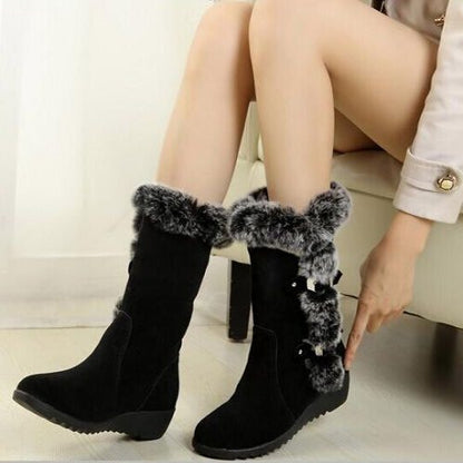 Schneestiefel Mittelkalb Kunstpelz Plüsch Winter Damenstiefel