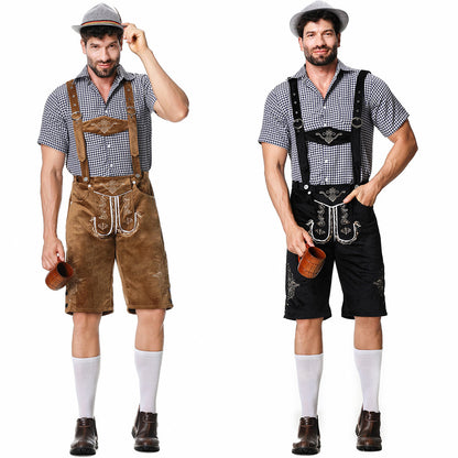 Herren Oktoberfest Kostüm – Trachtenhemd mit Lederhosen und Hut im Set