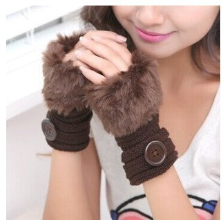 Faux Kaninchenfell warme fingerlose Wolle Winter gestrickte Handschuhe Frauen