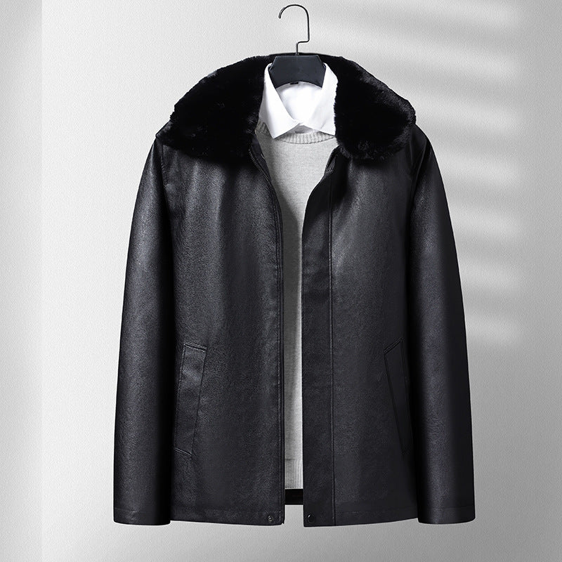 Herren Winterjacke aus Kunstleder mit Fleecefutter – Regular Fit