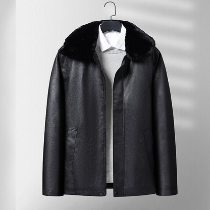 Herren Winterjacke aus Kunstleder mit Fleecefutter – Regular Fit