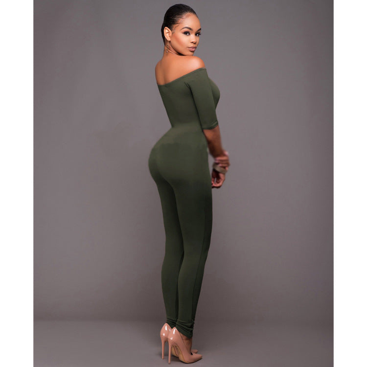 Damen Jumpsuit mit geradem Ausschnitt und mittellangen Ärmeln