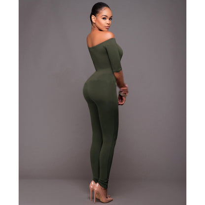 Damen Jumpsuit mit geradem Ausschnitt und mittellangen Ärmeln