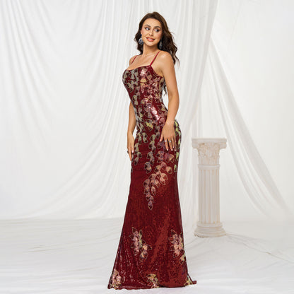 Sling Off-Neck Etui Pailletten Bankett Fischschwanz Abendkleid