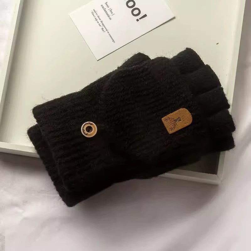 Halbfingerhandschuhe mit Klappe – Strick, Unisex, Winter