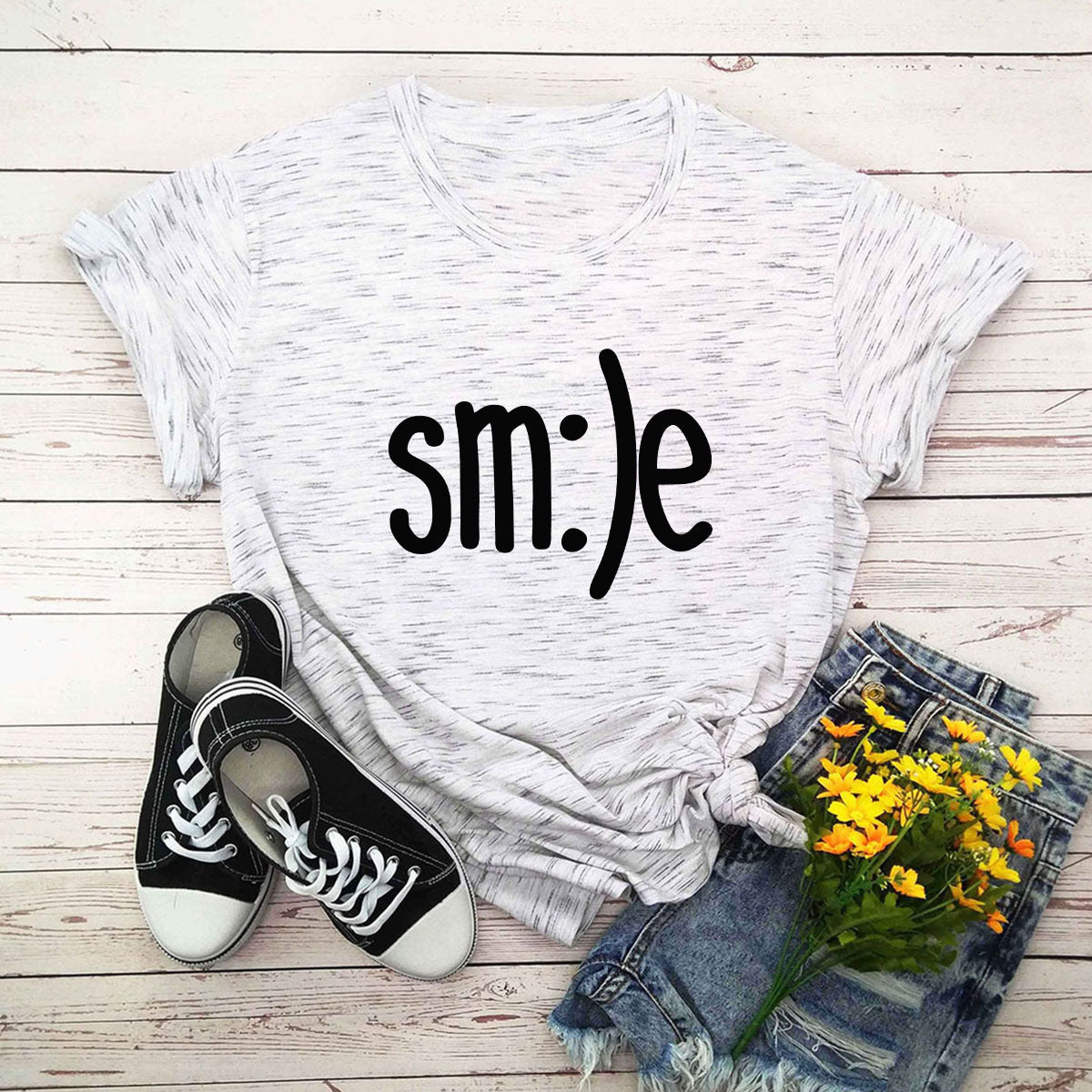 S-5XL Plus Size T-Shirt Damen Neues Smile Letter Printed Shirt O-Ausschnitt Kurzarm T-Shirts Sommer Top 100% Baumwolle Damen T-Shirts