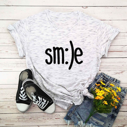 S-5XL Plus Size T-Shirt Damen Neues Smile Letter Printed Shirt O-Ausschnitt Kurzarm T-Shirts Sommer Top 100% Baumwolle Damen T-Shirts