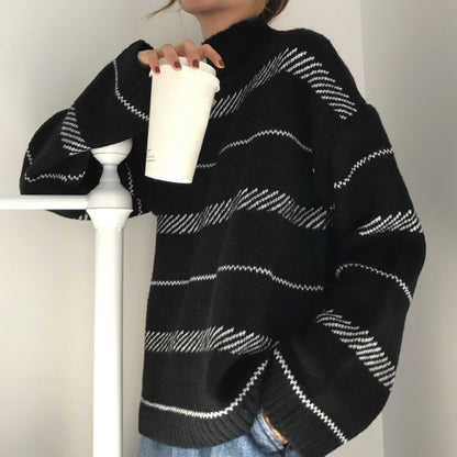 Retro Pullover Rollkragenpullover Streifenpullover