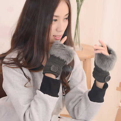 Faux Kaninchenfell warme fingerlose Wolle Winter gestrickte Handschuhe Frauen