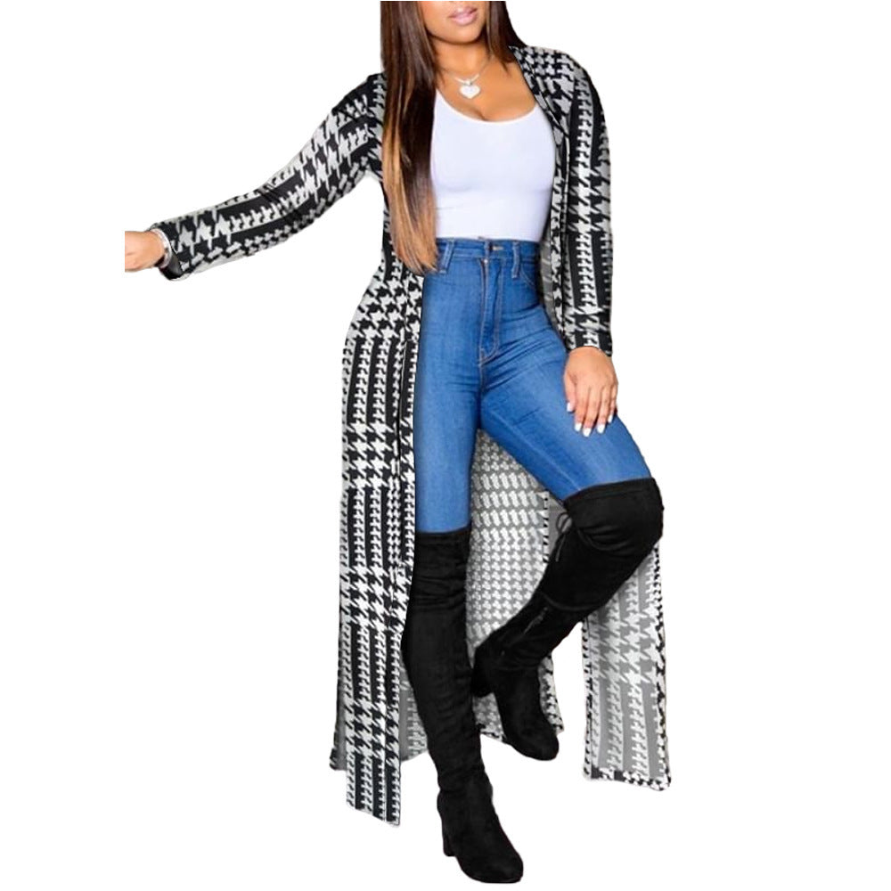 Langer bedruckter Langarm-Cardigan für Damen