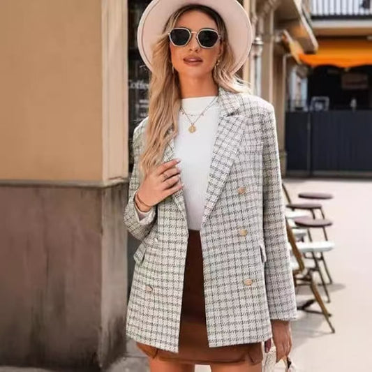 Damen-Blazer aus Polyester-Tweed mit modischen, lässigen Taschen oben
