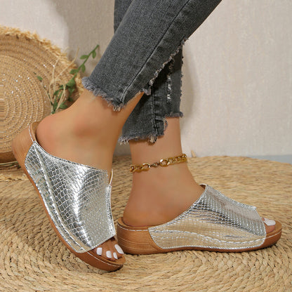 Peep Toe Wedge Fashion Einfache Slip-on Fashion Sandaletten Hausschuhe