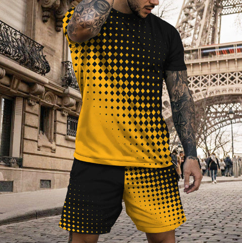 Herren Zweiteiler – Kurzarm Sport- & Freizeitanzug mit Rundhals | Multicolor 3D-Print