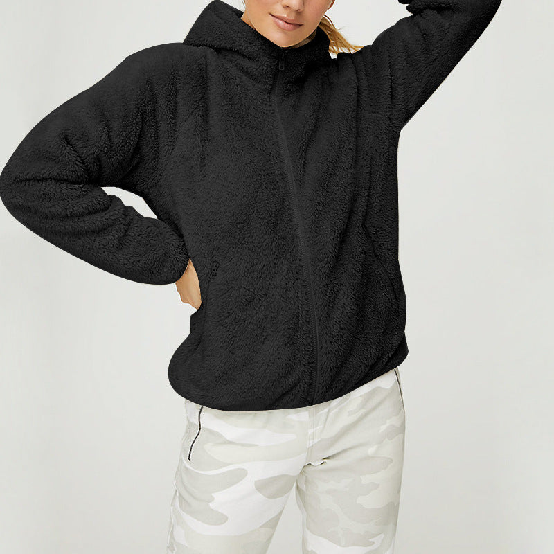 Fleece-Zip-Kapuzenblazer für Damen