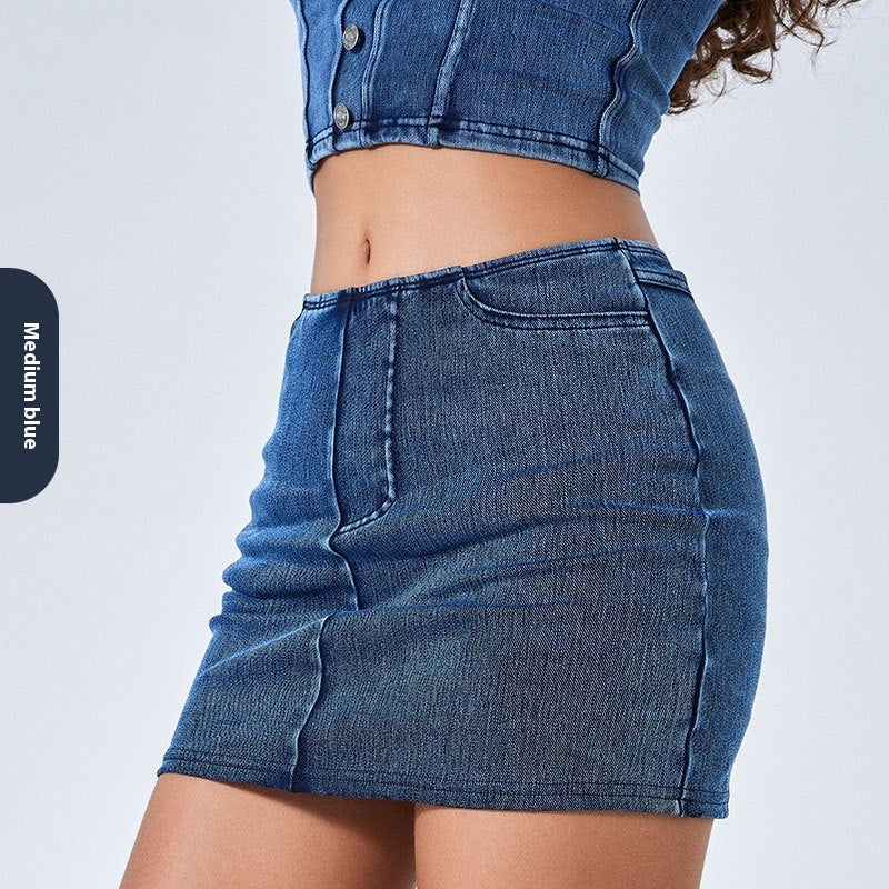 Frühling und Sommer Neue Farbe High Waist Denim Yoga Röcke