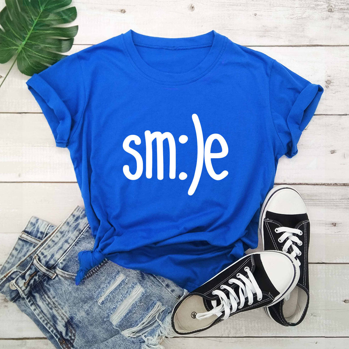 S-5XL Plus Size T-Shirt Damen Neues Smile Letter Printed Shirt O-Ausschnitt Kurzarm T-Shirts Sommer Top 100% Baumwolle Damen T-Shirts