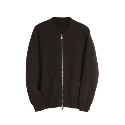Heavy Two-way Zipper Knitted Cardigan Simple Casual Baseball Collar Sweater
