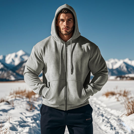 Herren Kapuzen-Sweatshirt mit Reißverschluss und Fleecefutter