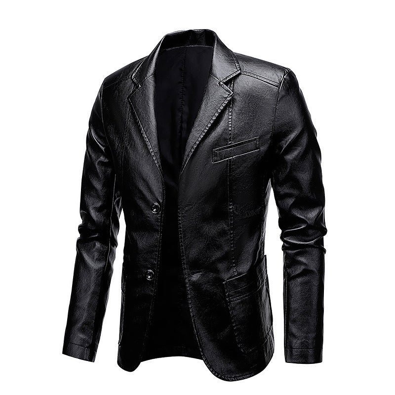 Herrenjacke aus PU-Leder mit Revers – Slim Fit, vielseitig kombinierbar