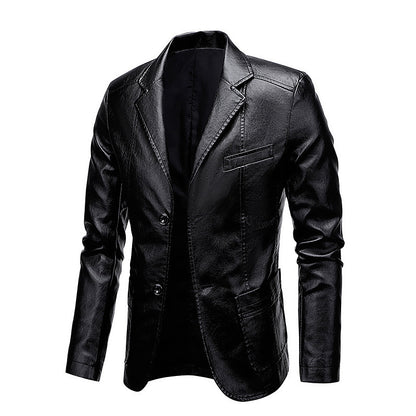 Herrenjacke aus PU-Leder mit Revers – Slim Fit, vielseitig kombinierbar