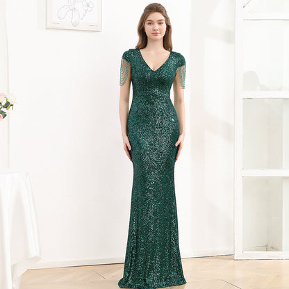 Pailletten Slim Fit Schlankmachendes langes Kleid Damen