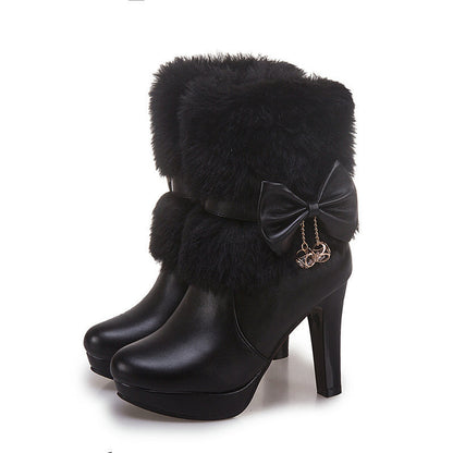 Süße Prinzessin Herbst und Winter kurze Stiefel Schnee Frauen mittlere Stiefel Frauen Stiefel dicke Ferse kurze Stiefel