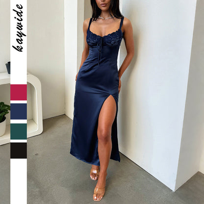 Elegantes Sling-Spitzen-Langkleid Kleid Damenbekleidung