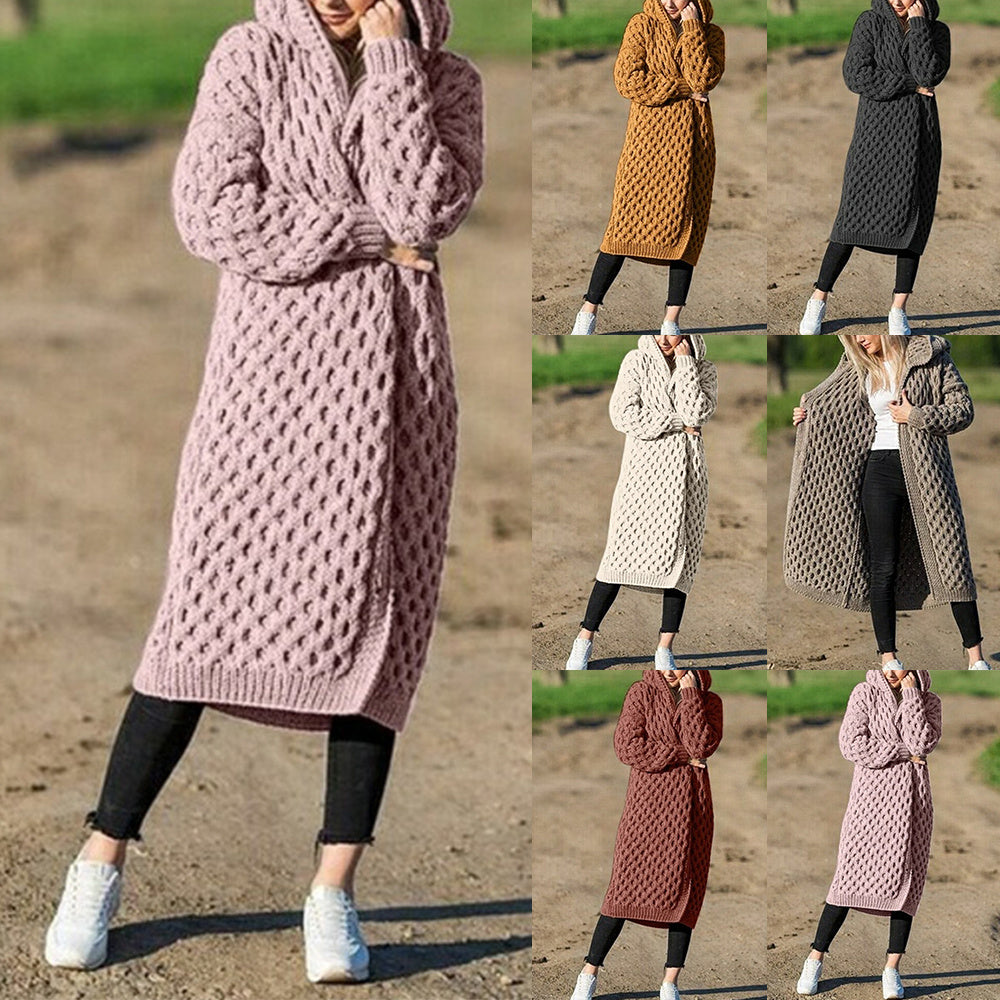 Dicke, warme Strickjacke mit Kapuze für den Winter für Damen
