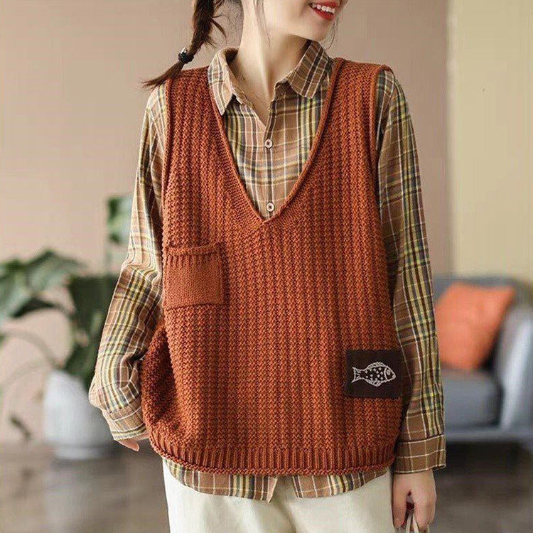 Weste Damen Strickweste Damen V-Ausschnitt Locker