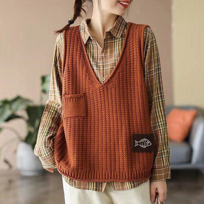 Weste Damen Strickweste Damen V-Ausschnitt Locker