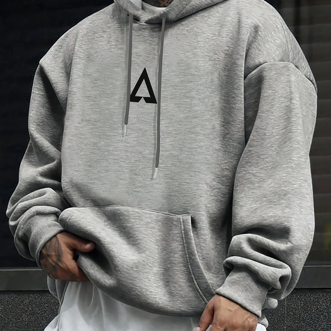 Herren Hoodie mit geometrischem Muster – Streetwear Kapuzenpullover im Hip-Hop Style