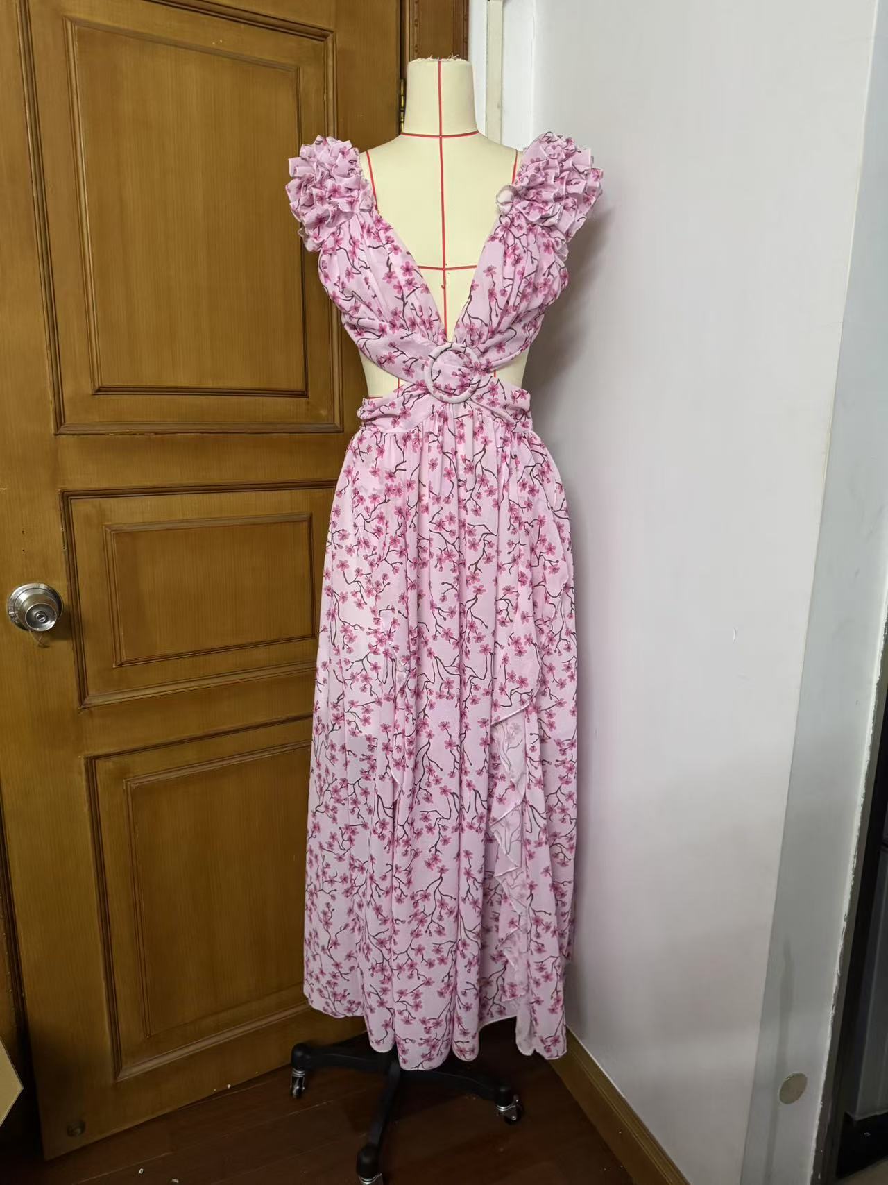 Herbst Europäische Und Amerikanische Mode Casual Home Floral Rückenfreies Kleid Frauen