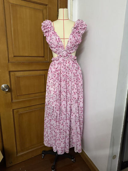 Herbst Europäische Und Amerikanische Mode Casual Home Floral Rückenfreies Kleid Frauen