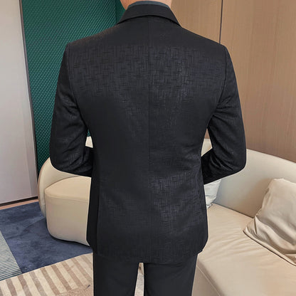 Herren Slim Fit Sakko mit Metallschnalle und Gewehrkragen – Schwarz kariert
