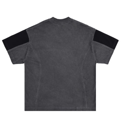 Retro Herren-T-Shirt im Patchwork-Stil – Used-Look mit Druck & Farbkontrast