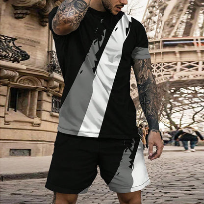 Herren Zweiteiler – Kurzarm Sport- & Freizeitanzug mit Rundhals | Multicolor 3D-Print