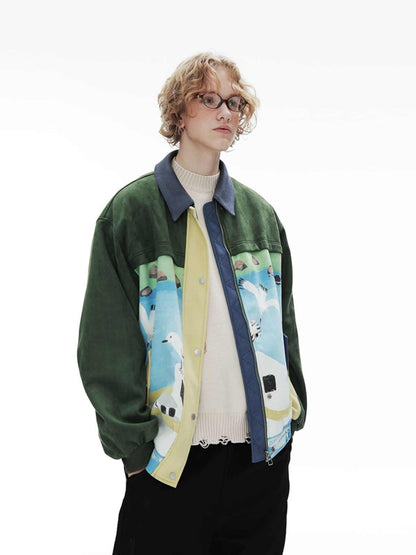 Retro Patchwork Baseballjacke aus Wildleder für Herren