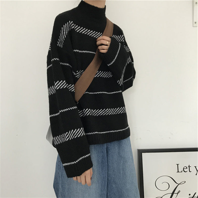 Retro Pullover Rollkragenpullover Streifenpullover