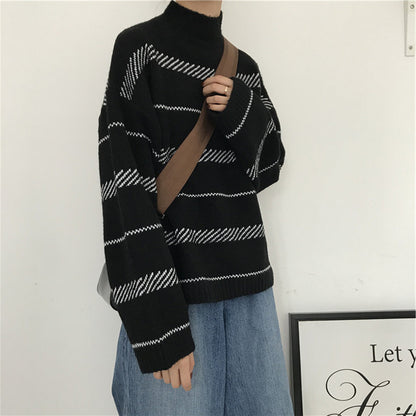 Retro Pullover Rollkragenpullover Streifenpullover