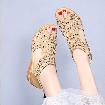 Peep Toe Plateau-Sandalen mit mittelhohem Absatz und hohem Schaft