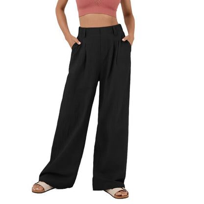 Lange Hose mit geradem Bein für Damen aus Baumwolle mit hoher Taille