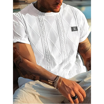 Herren T-Shirt mit Geometrie-Stickerei – Kurzarm, Freizeit, Übergröße