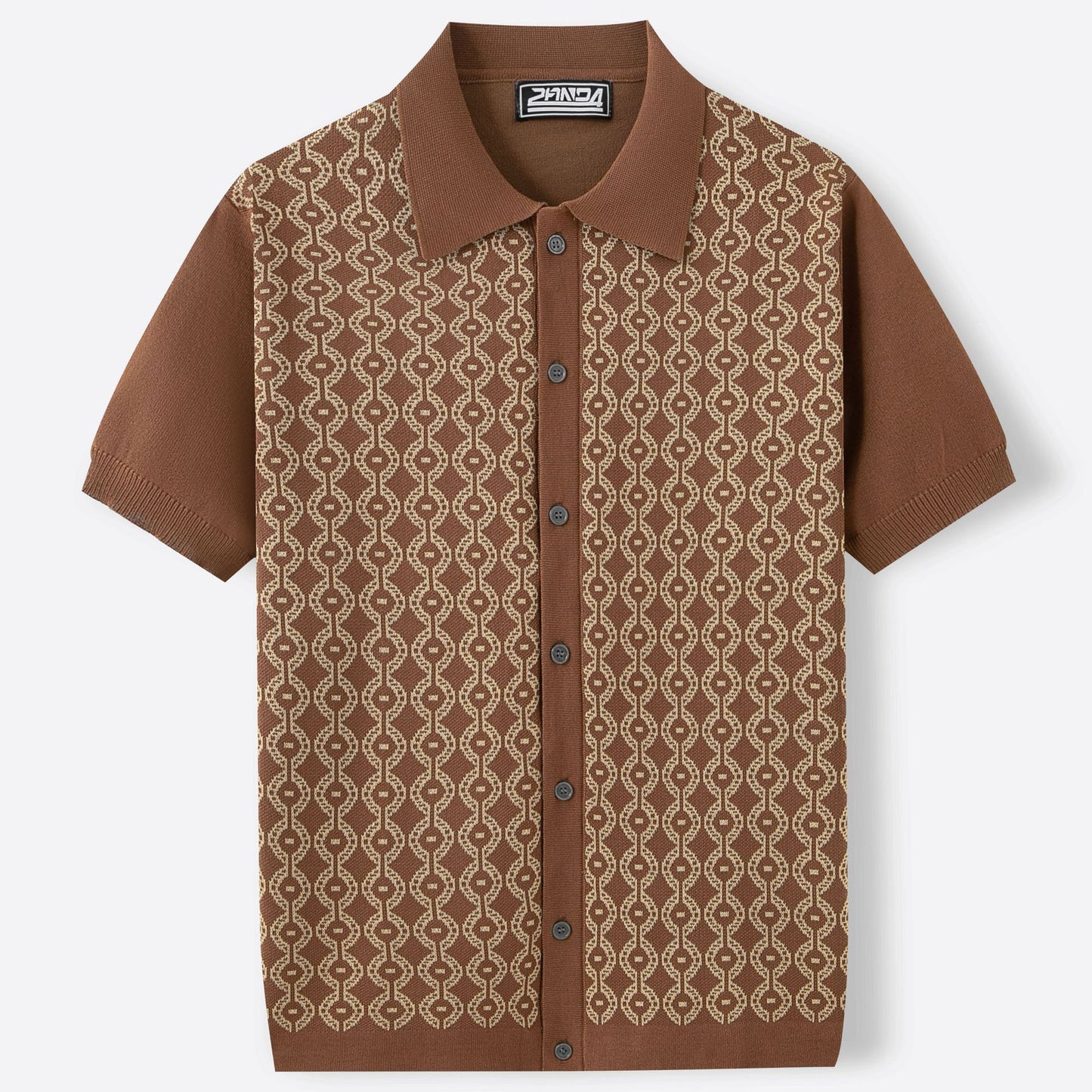 Herren-Sommer-Cardigan aus Tencel mit Jacquardmuster und Polokragen – Kurzarm
