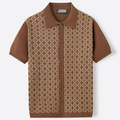 Herren-Sommer-Cardigan aus Tencel mit Jacquardmuster und Polokragen – Kurzarm