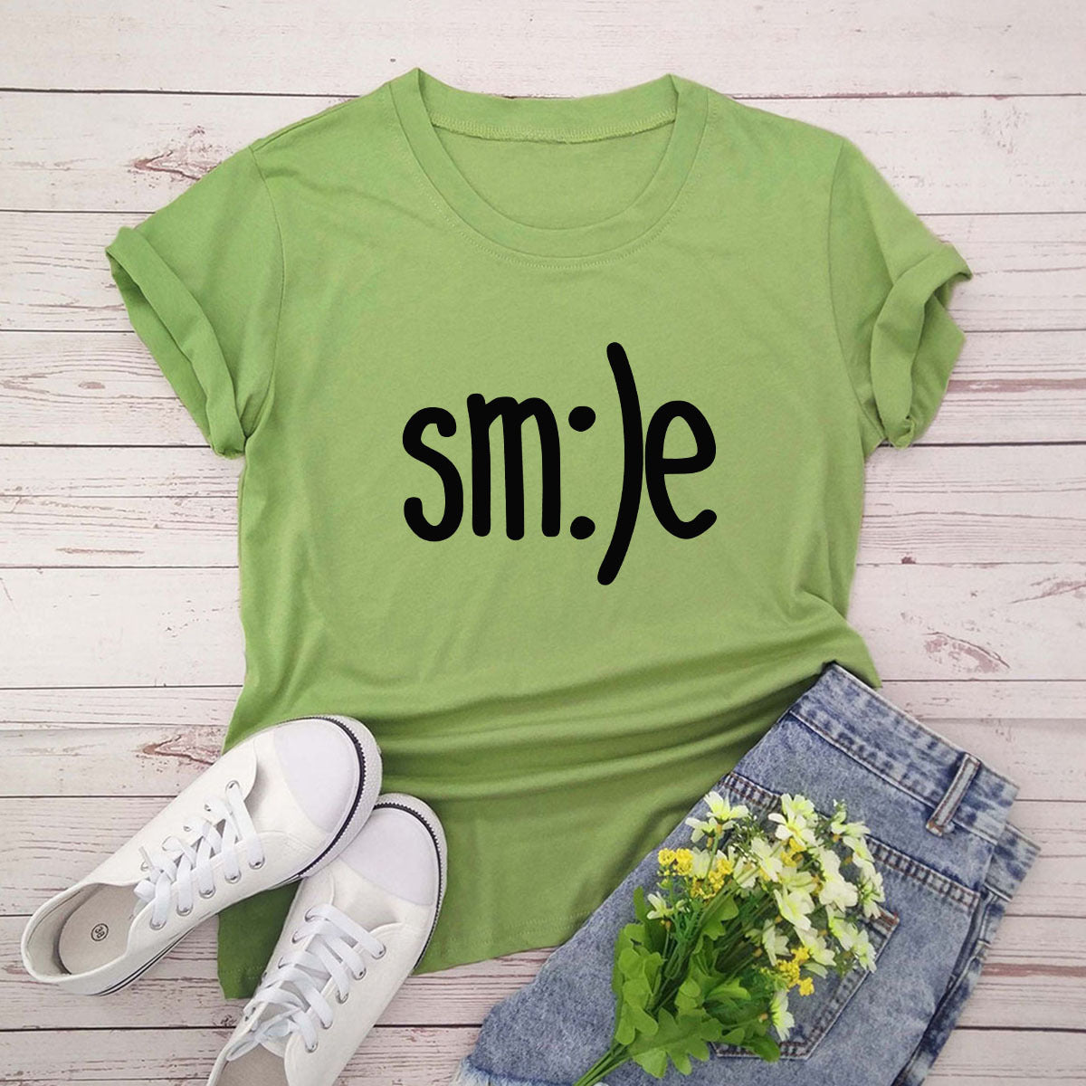 S-5XL Plus Size T-Shirt Damen Neues Smile Letter Printed Shirt O-Ausschnitt Kurzarm T-Shirts Sommer Top 100% Baumwolle Damen T-Shirts