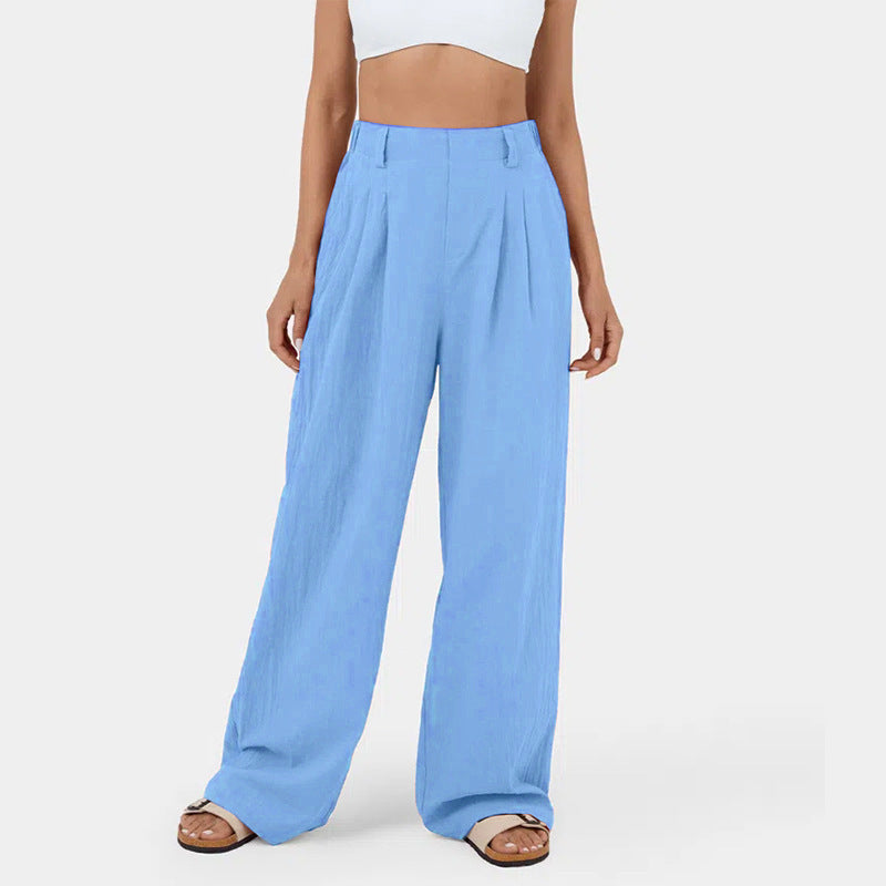 Lange Hose mit geradem Bein für Damen aus Baumwolle mit hoher Taille