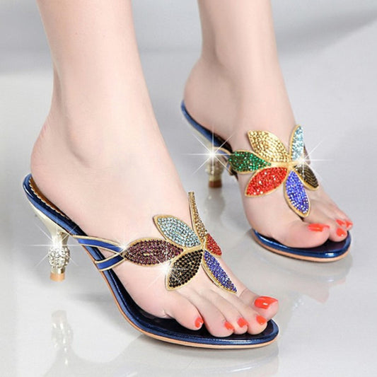 Damen-Strass-Sandalen, hochhackige Stilettos, Sommersandalen und Hausschuhe