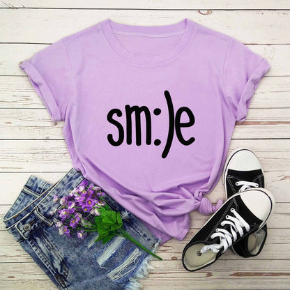 S-5XL Plus Size T-Shirt Damen Neues Smile Letter Printed Shirt O-Ausschnitt Kurzarm T-Shirts Sommer Top 100% Baumwolle Damen T-Shirts