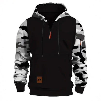 Herren Camouflage Hoodie mit Reißverschluss und Kontrastnähten